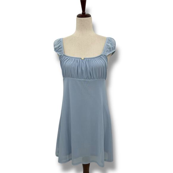 NEW Hippie Rose LIght Blue Coquette Mini Dress Size Large Y2K Babydoll Empire - Picture 1 of 9